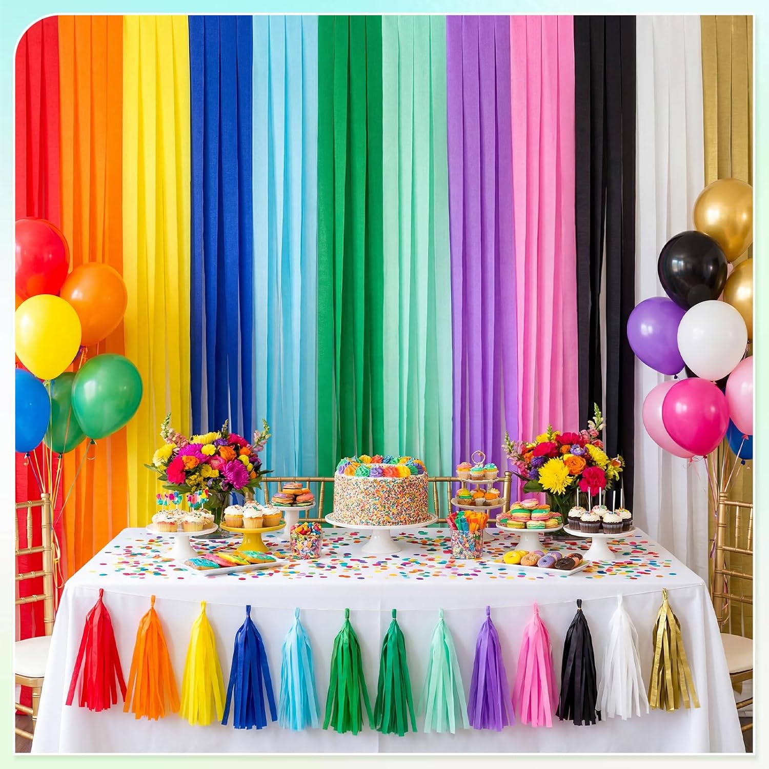 Crepe Paper Streamers 12 Rolls 984ft, 1.77 in x 82 ft, Rainbow Colors | Lightweight Paper, 12 Assorted Colors, Easy to Hang for Birthdays, Weddings, Baby Showers and DIY Crafts