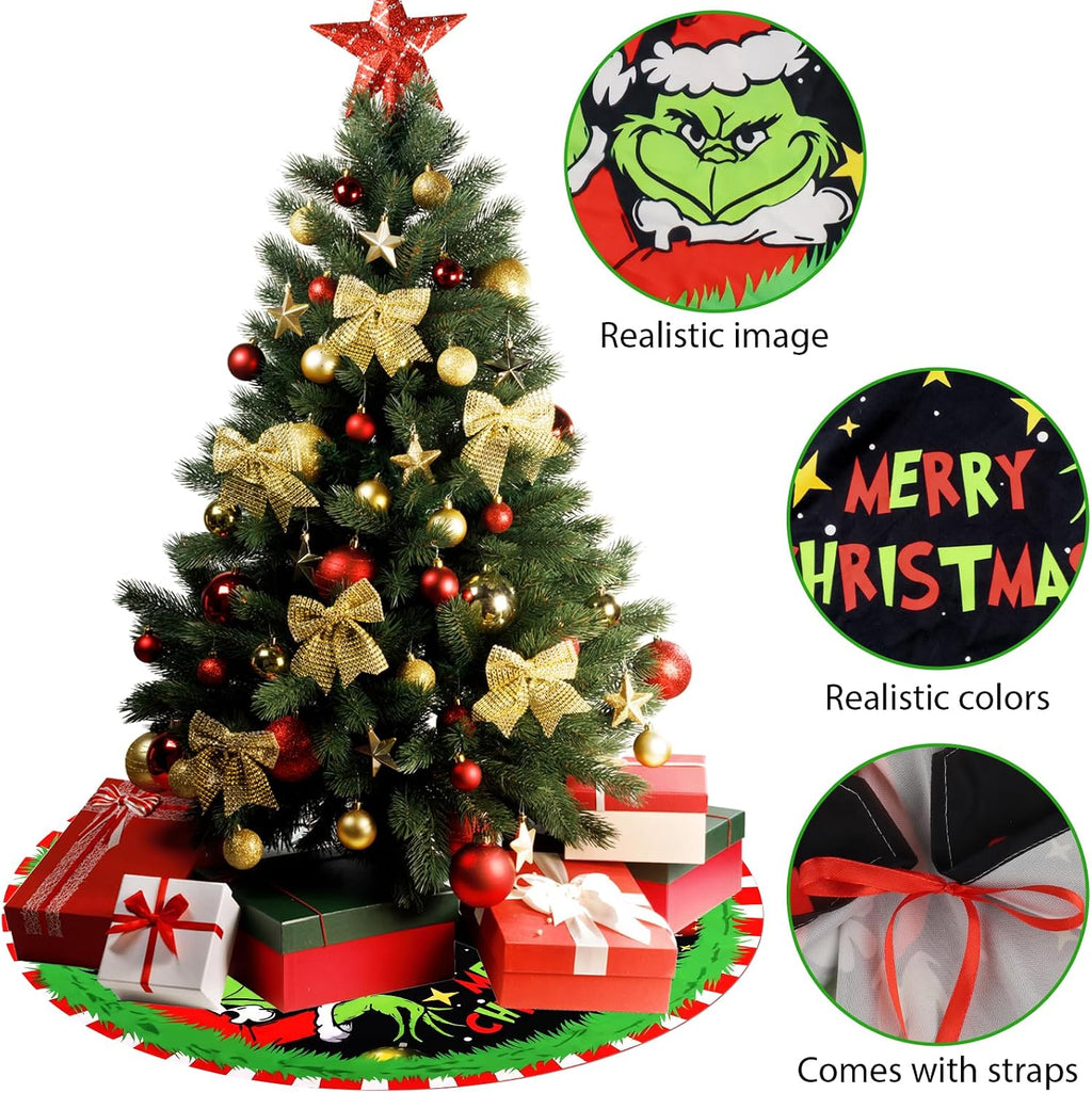 Christmas Tree Skirt Christmas Decorations Soft Red Green Christmas Decor Mat for Xmas Holiday Decorations 48"