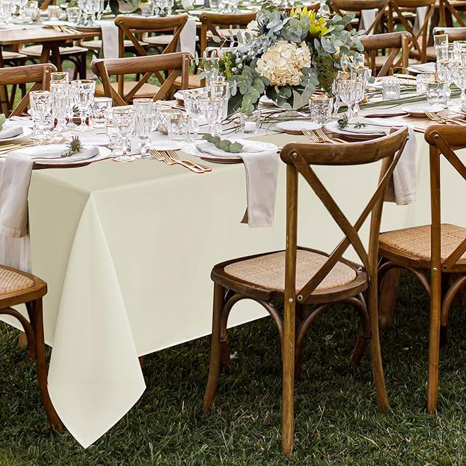Fitable 8 Pack Rectangle Tablecloths: Stain Resistant Wrinkle Free Fabric Table Clothes, Washable Reusable Polyester Table Covers for Wedding Party Birthday Banquet Reception(Ivory, 90x132 Inch)