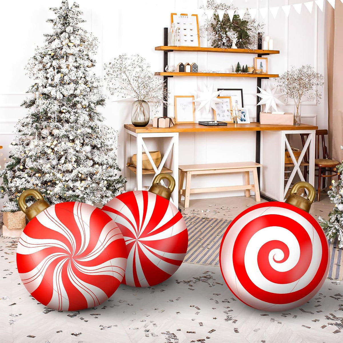jetec 4 pcs giant inflatable christmas ball, candy, side view