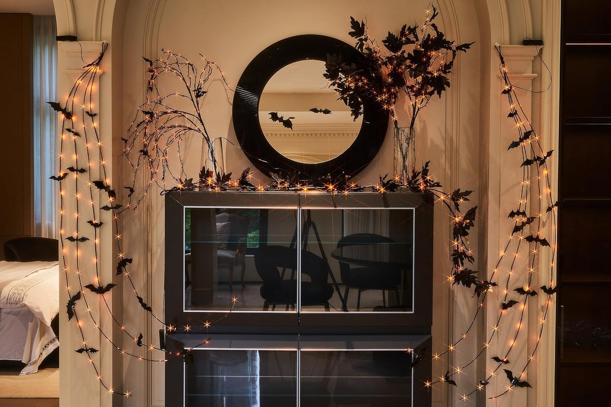 birchlitland halloween black maple garland with lights timer, view 9