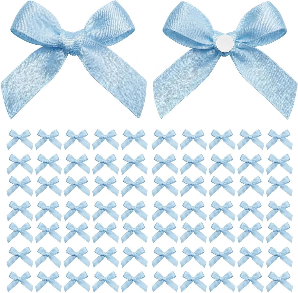 100PCS Mini Blue Bows Decoration, Tiny Satin Ribbon Ornaments for DIY, Crafts, Favors, Fit for Party, Birthday, Baby Shower, Christmas, Wedding, Boy's Party, Easter