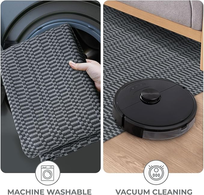 KOZYFLY Washable Area Rug 2x3 Ft Small Entryway Rug Indoor Door Mat Throw Rugs with Rubber Backing, Braided Cotton Floor Carpet for Front Entrance Bathroom Kitchen Foyer, Grey/Charcoal Grey