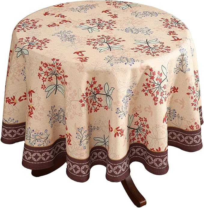 patdrea Designer Linen French Round Table Cloth,Vintage Red Floral Durable Breathable Colorful Dacorative Tablecloth for Kitchen Dining,Christmas,Thanksgiving,Holiday,Diameter 67"-Newmari