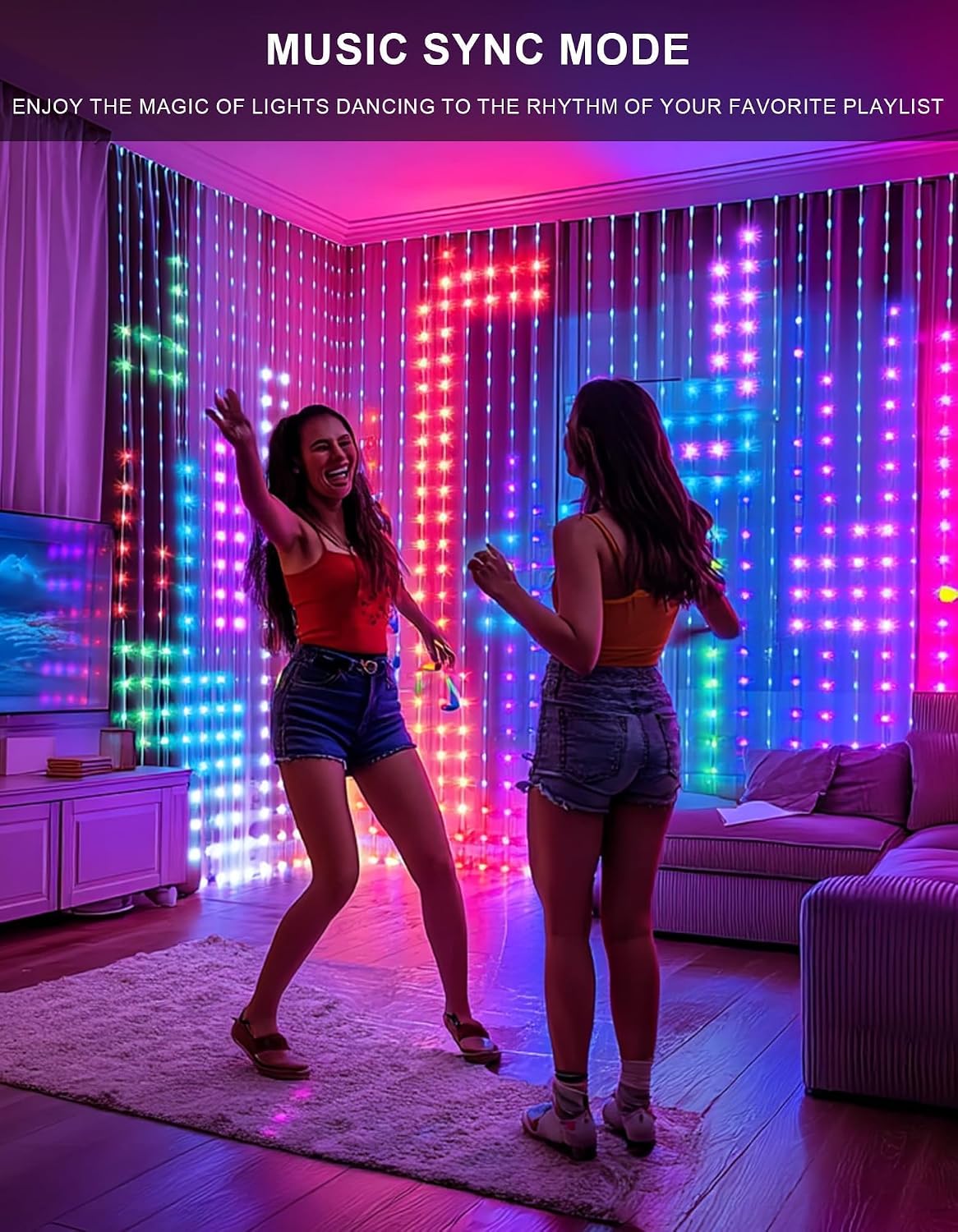 Dazzle Bright Smart Curtain Lights, 400LED 6.6FT x 6.6FT Color Changing Hallo...