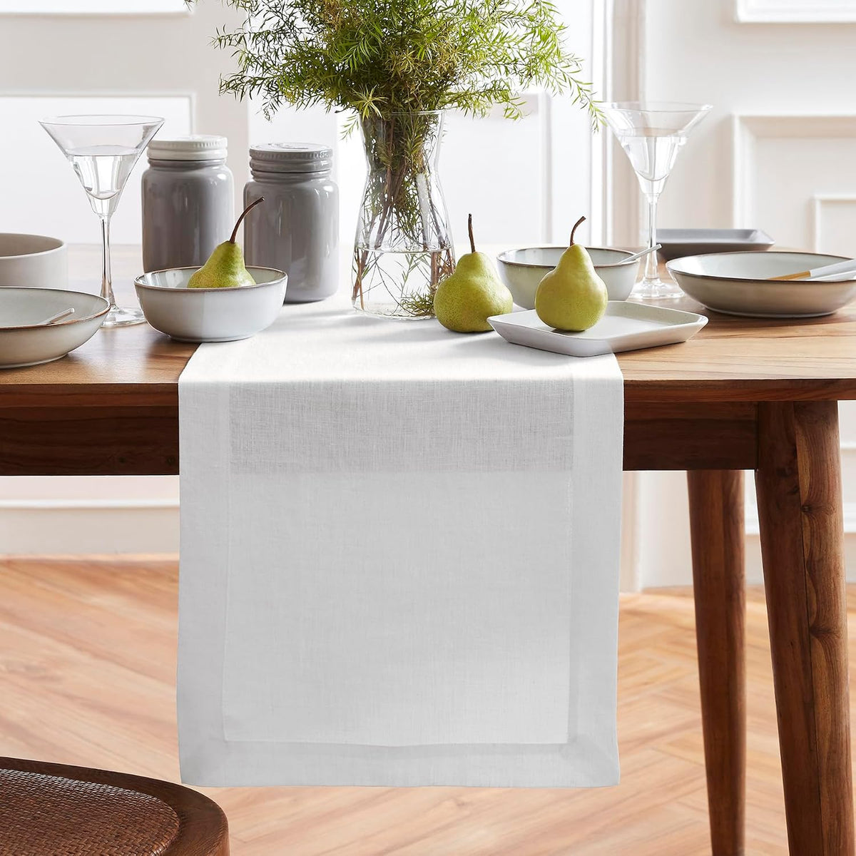 Solino Home 100% Pure Linen White Table Runner 72 Inches Long, 14 x 72 in