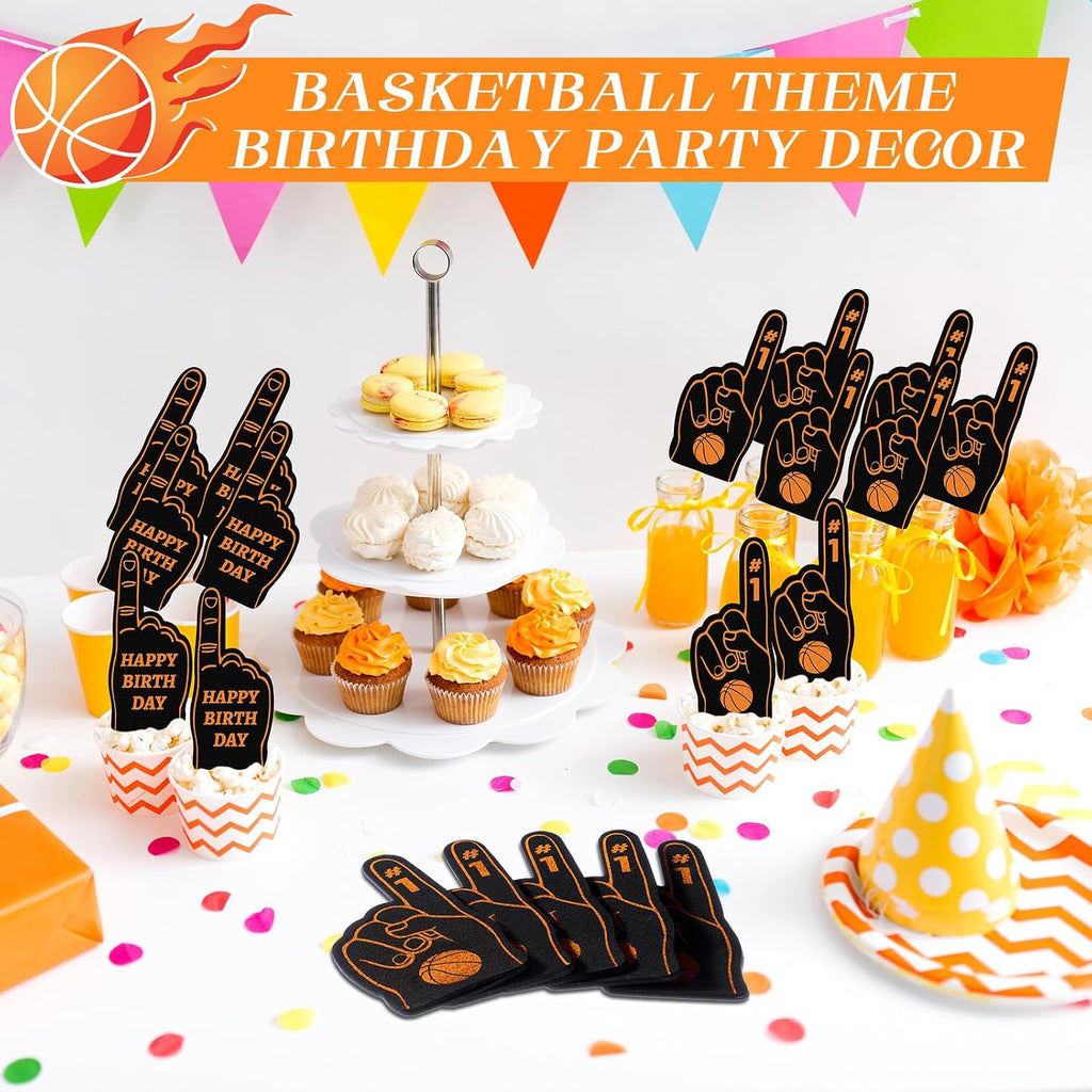 Foilswirl 24 Pack Foam Finger Cheerleading Foam Hand Sports Themed Party Favors for Celebration Events School Birthday Sporting Party Decoration (Basketball)