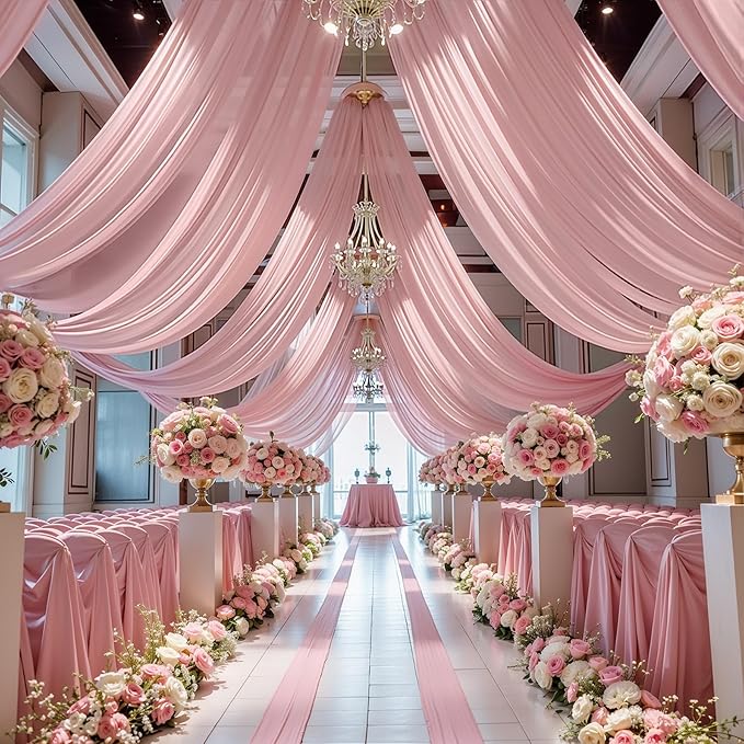 Wedding Arch Draping Fabric 1 Panel 18Ft Dusty Rose Chiffon Fabric Drapery Wedding Ceremony Reception Swag Decorations