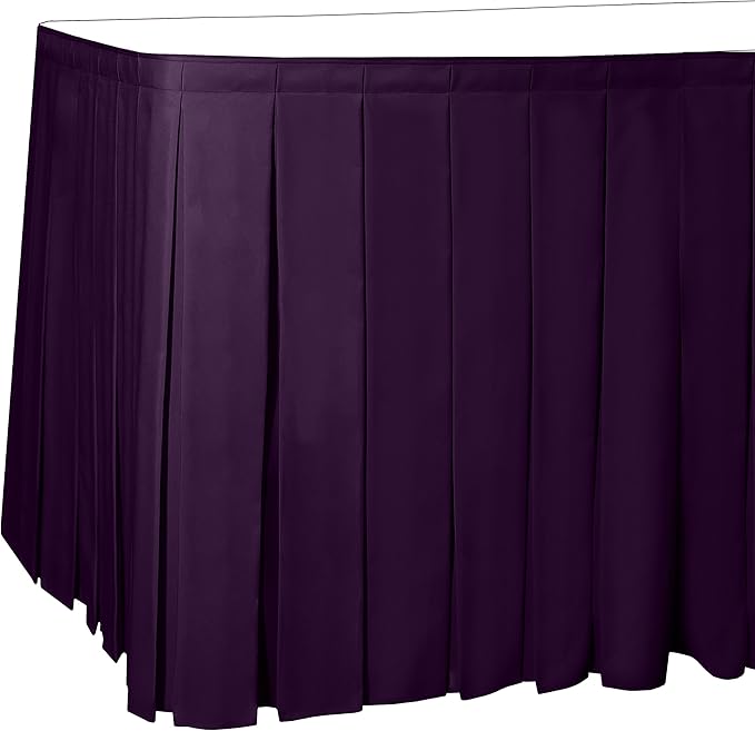 Ultimate Textile Pleat Polyester Fabric Table Skirt - Machine Washable Flame Resistant with Clips for Events, Weddings & Trade Shows, Cut & Sewn in Paterson, NJ - Aubergine, 7' Box Pleat
