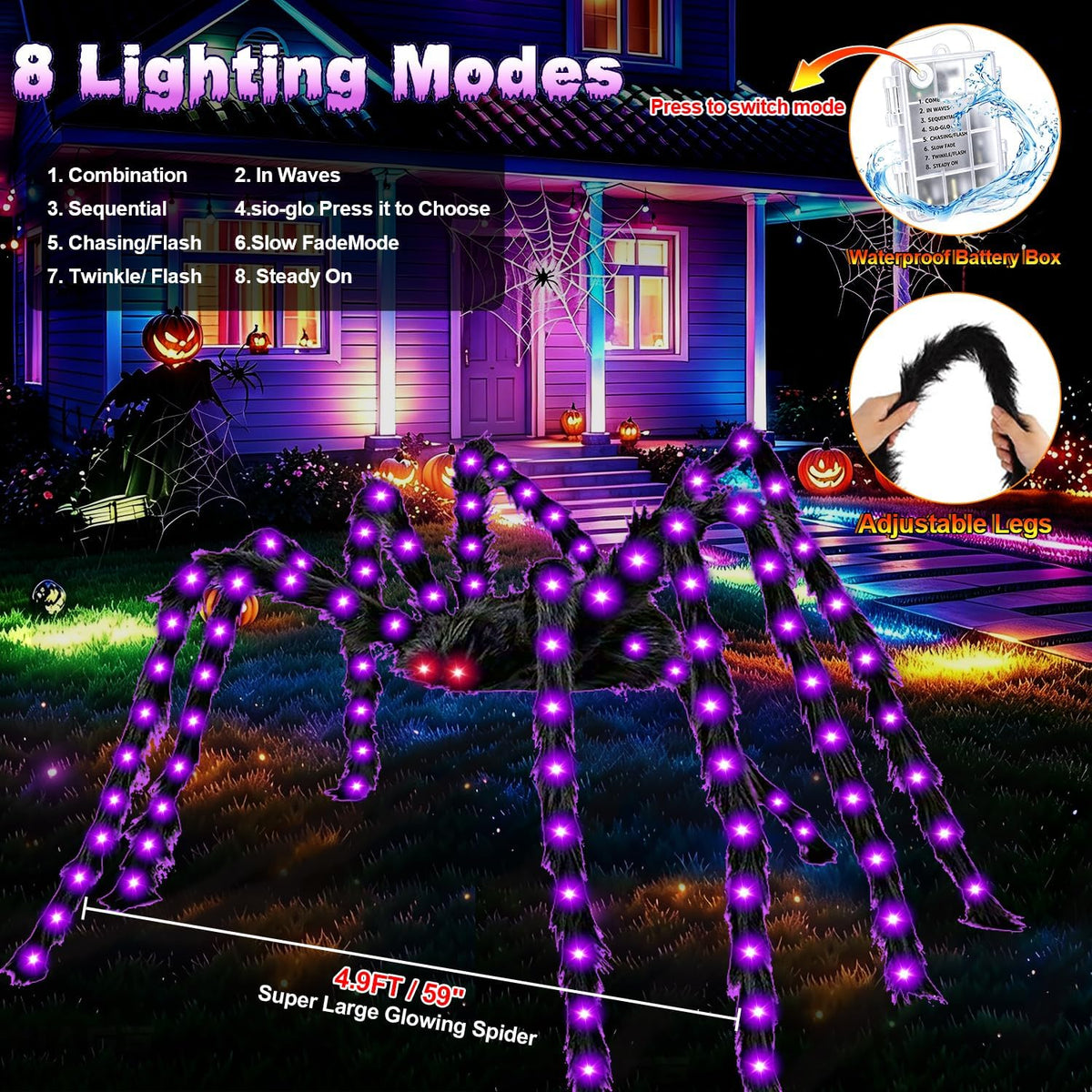 Halloween Decorations Outdoor, 250 LED Halloween Giant Spider Web Lights, 200...