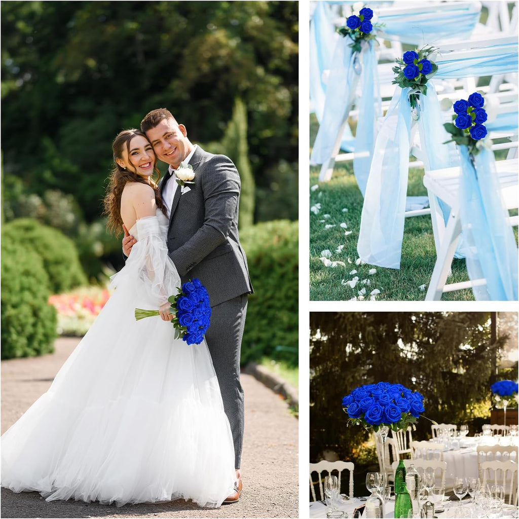 bulk royal blue artificial flowers, fake velvet blue, side view