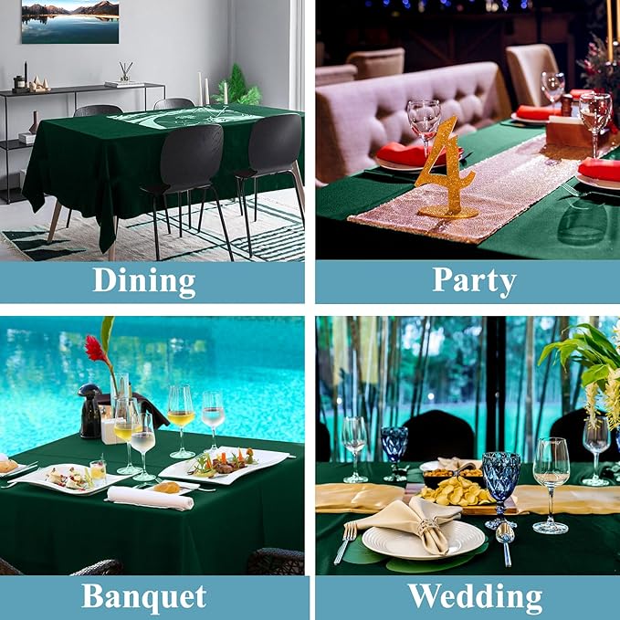 VidaFete 2 Pack 90 * 132inch Rectangle Table Cloth Polyester, Stain Wrinkle Resistant Polyester Dining Table Cover for Kitchen Dinning Party Wedding Rectangular Table Buffet Decoration(Green)