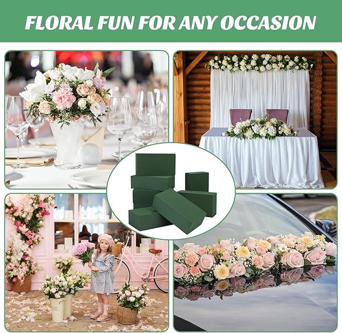 Aneco 24 Pieces Floral Foam Blocks with 6 Rolls Floral Tape 5.5''L x 3.1''W x 1.8''H Green Square Flower Foams Flower Arrangements Supplies for Dry & Wet Flower Wedding Home Decor and DIY Crafts