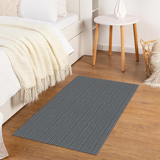 KOZYFLY Washable Area Rug 2x3 Ft Small Entryway Rug Indoor Door Mat Throw Rugs with Rubber Backing, Braided Cotton Floor Carpet for Front Entrance Bathroom Kitchen Foyer, Grey/Charcoal Grey