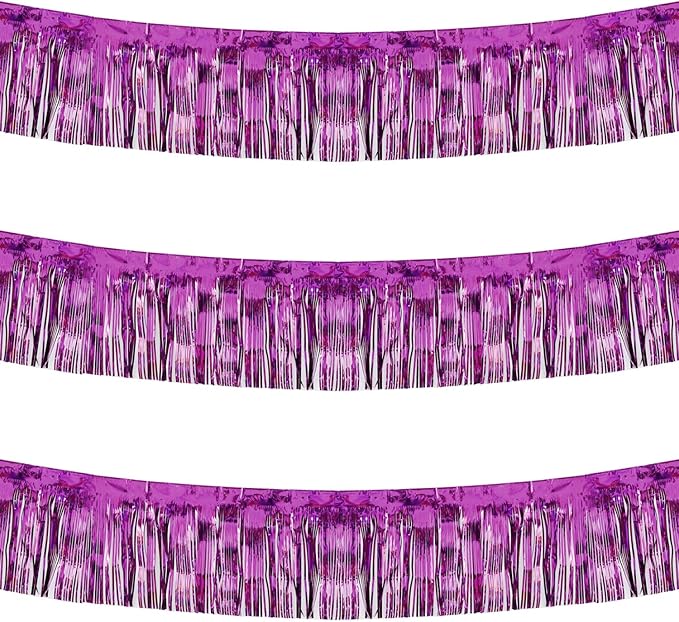 Thick 10 Feet by 15 Inch Purple Foil Fringe Garland - Pack of 3 | Shiny Metallic Tinsel Banner for Parade Floats, Bridal Shower, Wedding, Birthday, Christmas | Wall Hanging Drapes (3)
