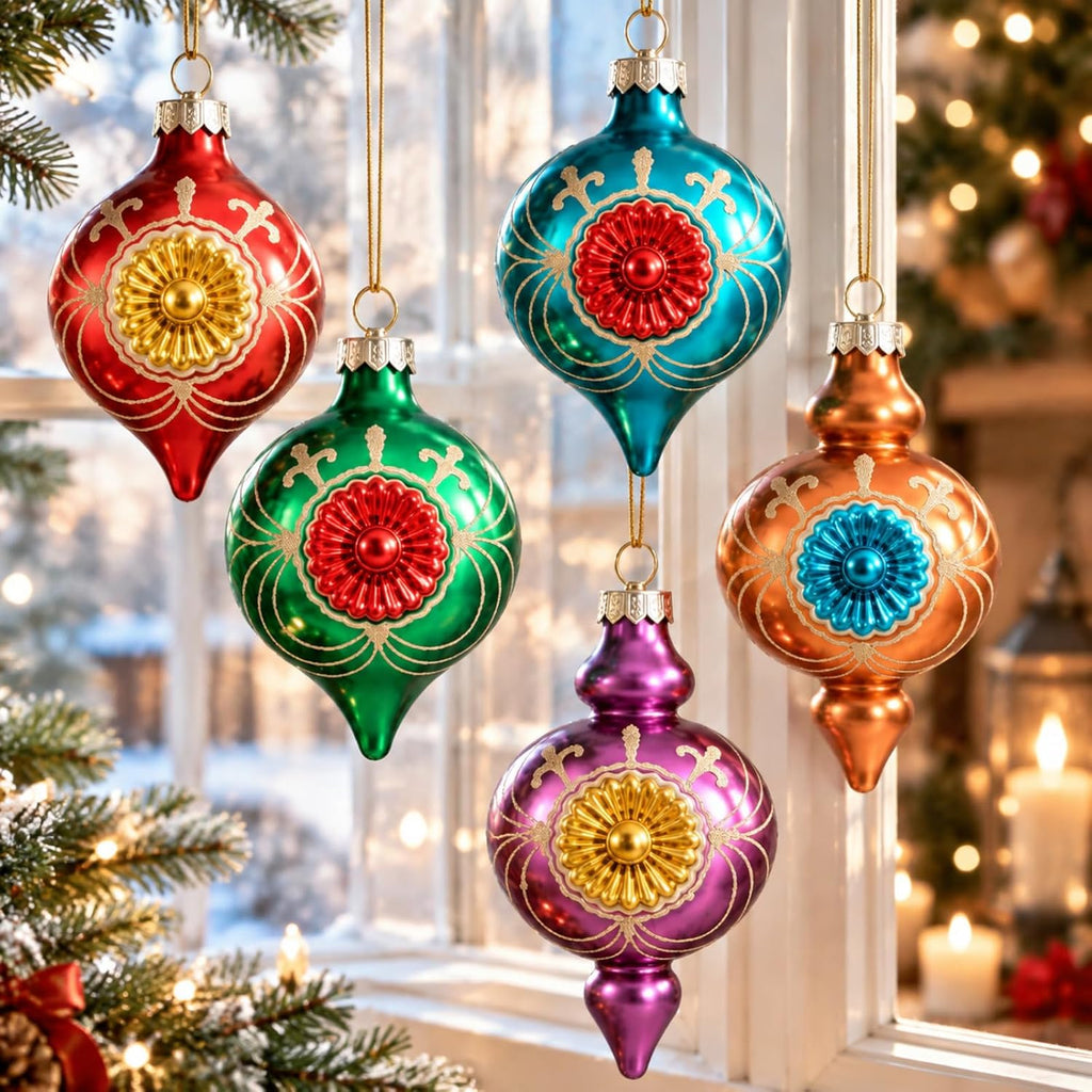 soulchen 10 pcs vintage glass christmas ornaments, glitter showing dimensions