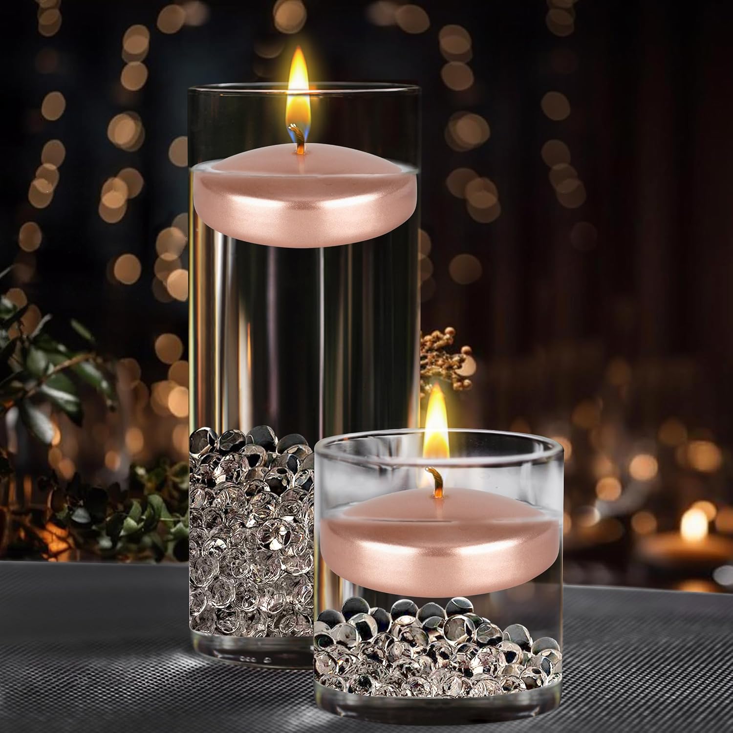 Mega Candles 12 pcs Unscented Rose Gold Floating Candles, Hand Poured Wax Candle 3 Inch Diameter, Home Décor, Wedding Receptions, Centerpieces, Occasions, Events, Festivities, Meditations, Spas