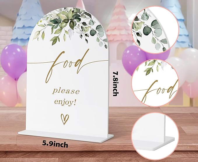 Food Signs for Party, Greenery Gold Bridal Shower Decorations, Dessert Bar Sign, Wedding Signs for Ceremony and Reception, Engagement Decor, Wedding Table Acrylic Decor, Bachelorette Party Favors - 20