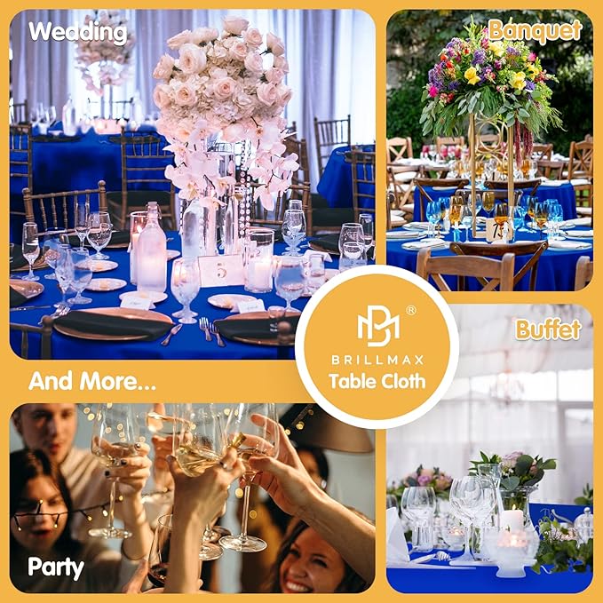 BRILLMAX 4 Pack Royal Blue Round Tablecloths 120 Inch - Circle Bulk Linen Polyester Fabric Washable Table Cloth Cover for Wedding Reception Banquet Birthday Party Buffet Restaurant