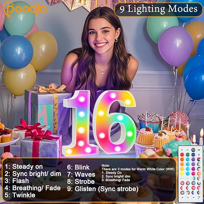 Pooqla 70th Birthday Decorations for Her Him, 35 Colors LED Light Up Numbers with Remote, Multicolor Marquee Numbers 70 Sign for Party Wedding Anniversary Decor 70th Birthday Gift, Number 70