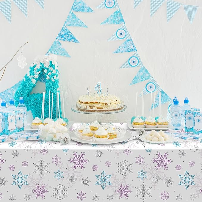 6 Pieces Christmas Snowflake Party Tablecloth Decorations,Plastic Purple and Blue Winter Wonderland Table Cover for Winter Christmas Birthday Holiday Party Decorations and Supplies,54x108 inch