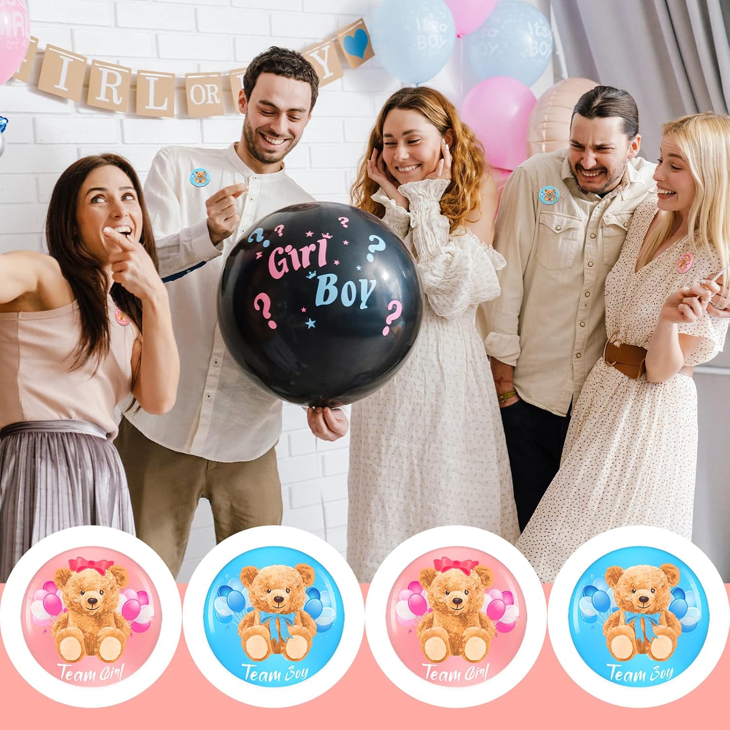 Dingion 100 Pcs Gender Reveal Decoration Pins Team Pink Blue 1.5 Inch Gender Reveal Party Favor Baby Button Pins Baby Shower Badges Bear Party Supplies Gift for Birthday Game Accessories