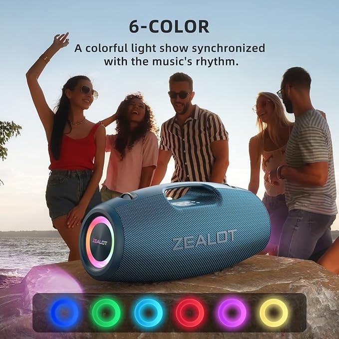 ZEALOT Bluetooth Speaker,120W Wireless Speakers with Booming Bass,IP67 Waterproof Speaker with LED Light, BT 5.2, Loud Bluetooth Speakers for Camping,Beach,Gifts(Blue)