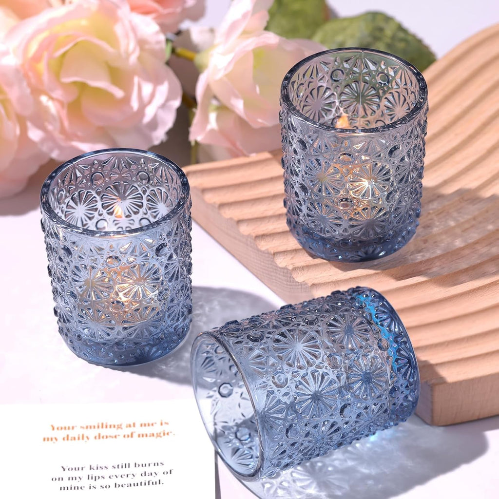 Lanttu 12 Pack Blue Votive Candle Holders 2.2"*2.6" Tealight Candle Holder | for Wedding Table Centerpieces, Birthday Parties, Home Decor, Blue Bridal Shower and Holiday Decorations
