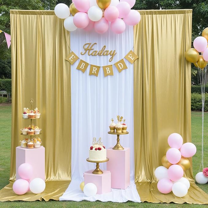 10x10 ft Wrinkle Free Gold Sequin Backdrop Curtain for Parties,Thick Not Fall-Off Glitter Wedding Backdrop Drapes,2 Panels 5x10ft Shimmer Photo Back Drop Cloth for Graduation Photography Background