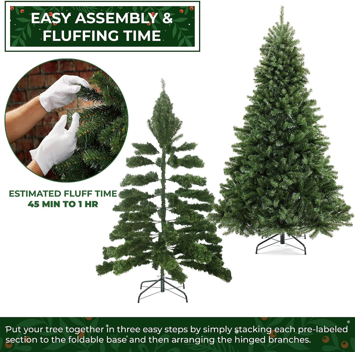casafield 7.5ft realistic green spruce unlit artificial holiday, side view
