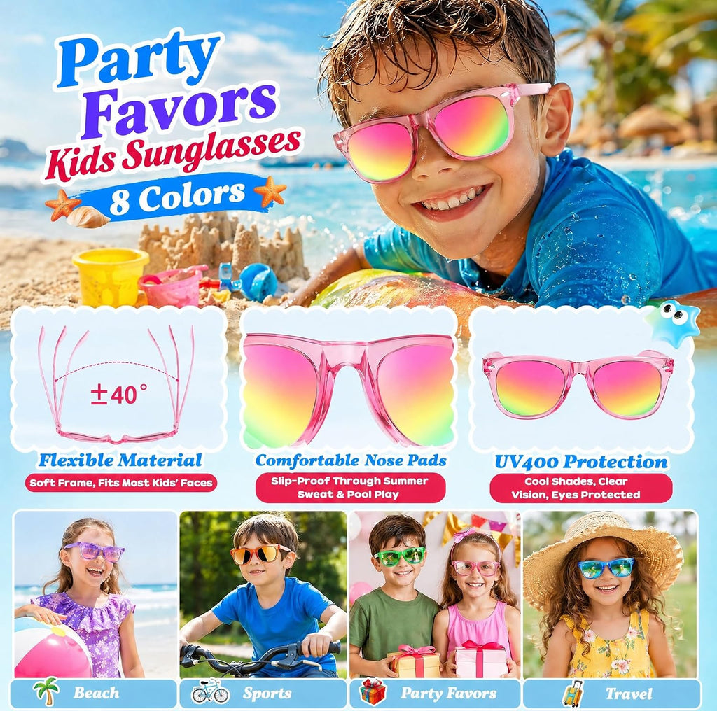 Froman Kids Sunglasses Bulk - Party Favors for Boys Girls Ages 3-8, Neon Colors with UV 400 Protection