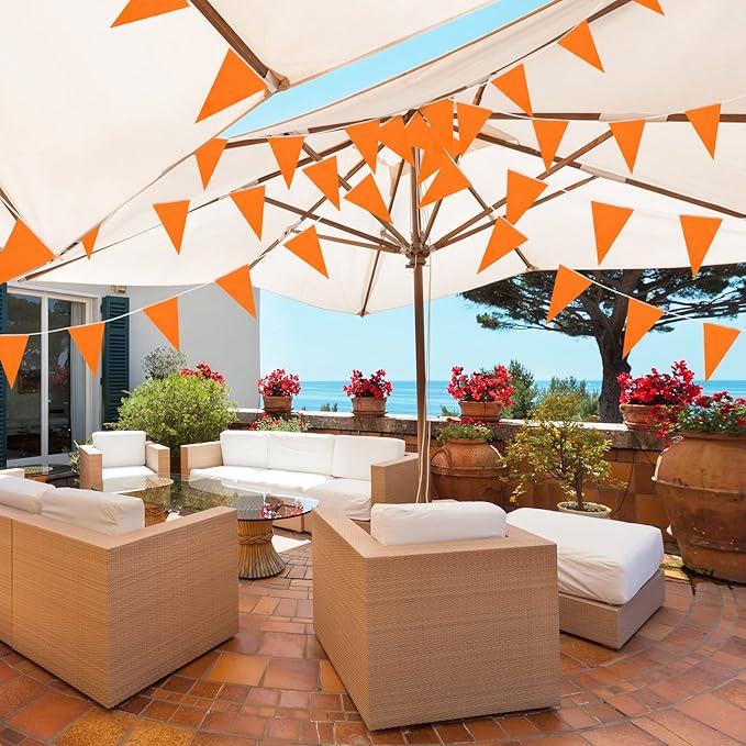 Tatuo 200 Feet Solid Pennant Banners Flags String Triangle Hanging DIY Bunting Flags Party Decorations for Grand Opening Party Banners for Kids Birthday, Shops (Orange)