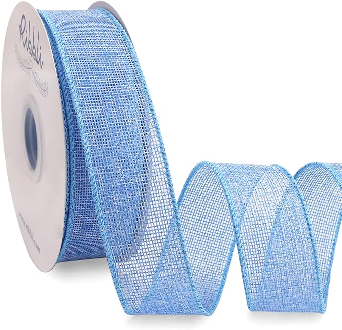 Ribbli Baby Blue Burlap Wired Ribbon, 1-1/2” Inch x Continuous 20 Yard, Wired Edge Ribbon for Wreaths,Big Bows,Tree Decoration,Outdoor Decoration