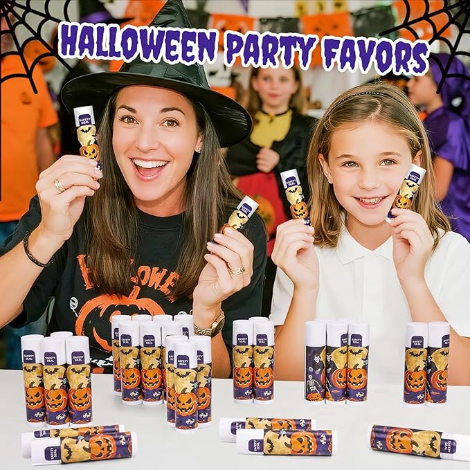 DMSKY 60 Pcs Halloween Lip Balm Bulk, Halloween Party Favors Bulk, Halloween Goodie Bags Fillers for Trick or Treat