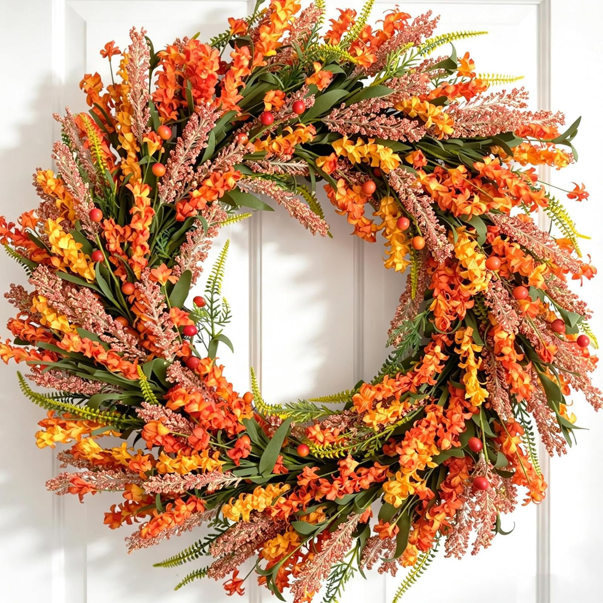 26 inch fall orange forsythia flowers wreath for, main product view
