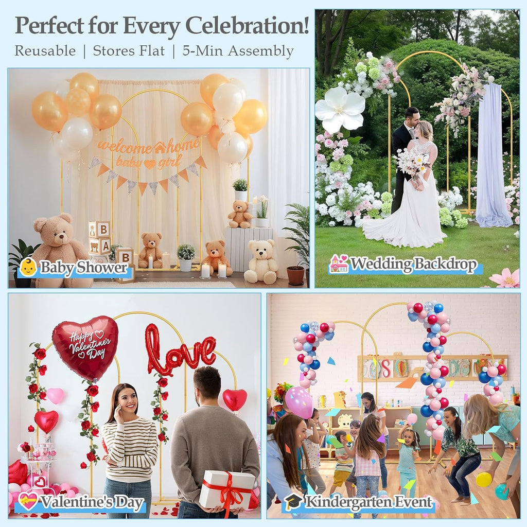 6ft,5ft,4ft balloon arch stand kit with base set showing dimensions