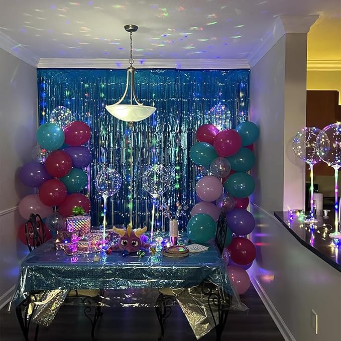 Foil Fringe Curtains Party Decorations - Melsan 3 Pack 3.2 x 8.2 ft Tinsel Curtain Party Photo Backdrop for Birthday Party Baby Shower or Graduation Decorations April fool's Day Decorations Teal
