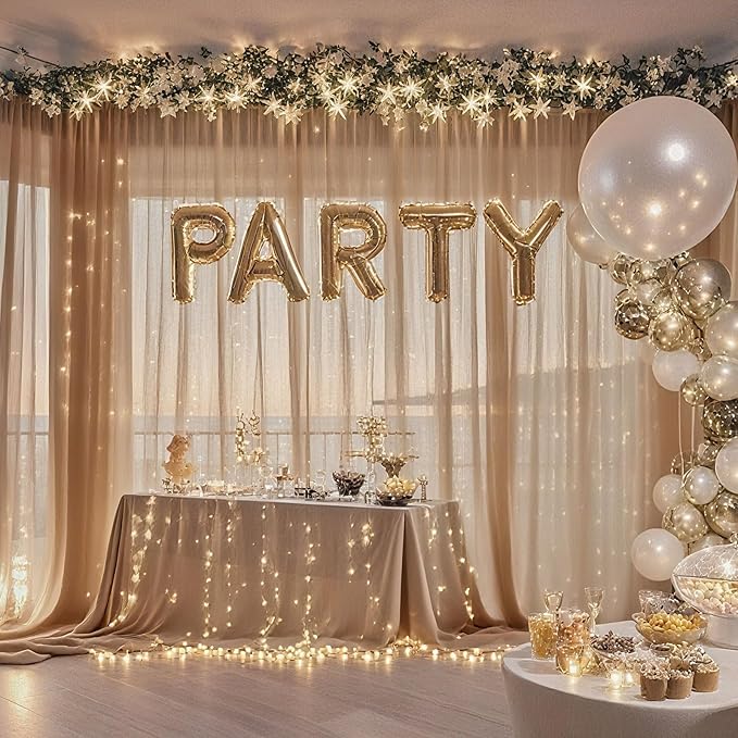 10×10ft Tulle Backdrop Curtains with Lights String - 300LED Fairy Lights Sheer Curtain Backdrop for Weddings Baby Shower and Birthday Party Decorations(4 Panels 5×10ft)