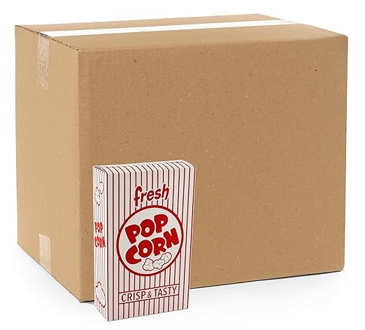 Snappy 3J Red & White Striped Close Top Popcorn Boxes for Movie Night Supplies, Popcorn Boxes Bulk 500 Count, Movie Night Popcorn Boxes 1.25 oz. Capacity, 4.625" x 2" x 7.5" Popcorn Containers