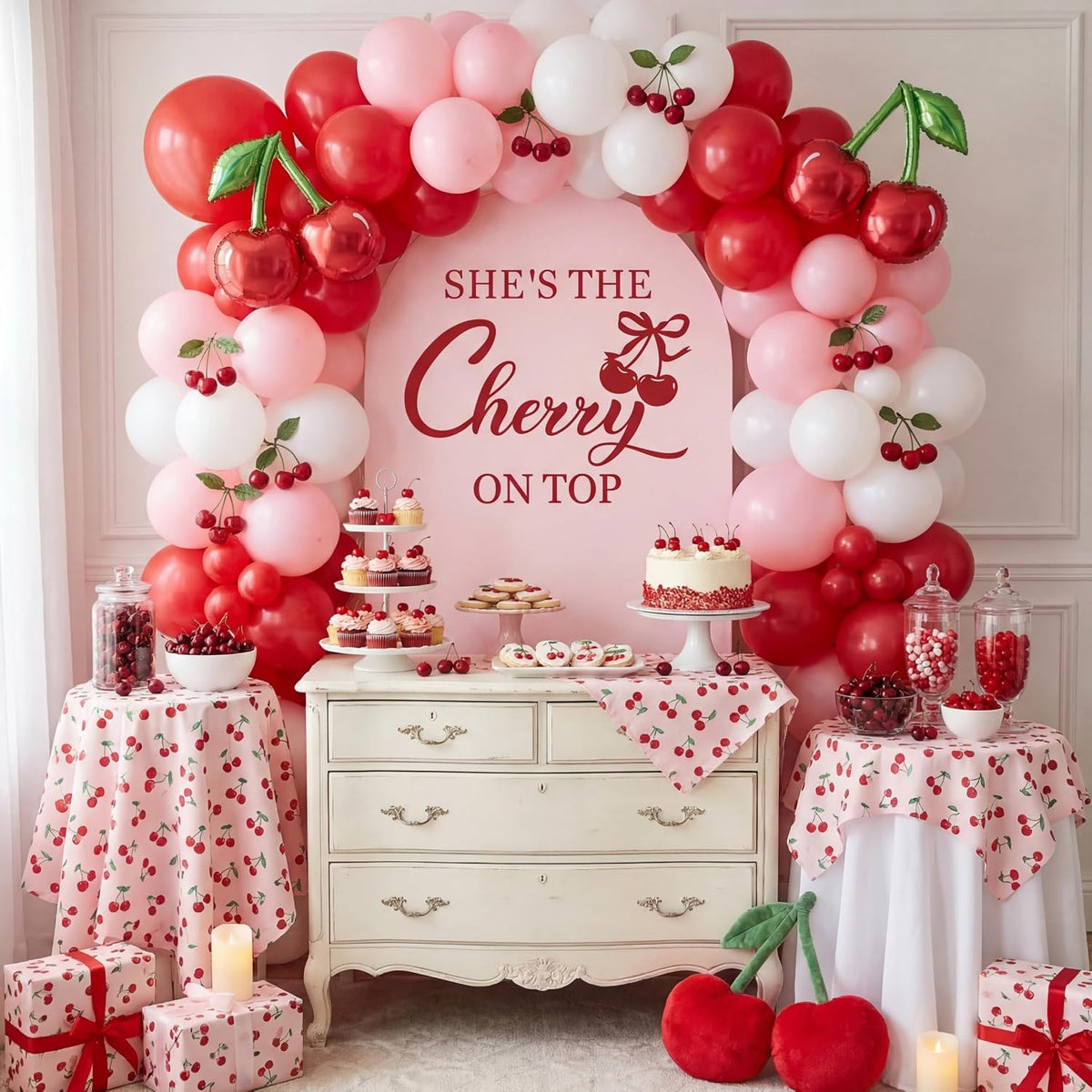 hunnmingre pink cherry on top backdrop arch cover shown in use