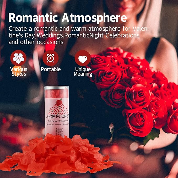 CODE FLORIST 1100 PCS Red Silk Rose Petals for Romantic Night,Wedding,Proposal Anniversary Flower Decorations(Separated,Scented)