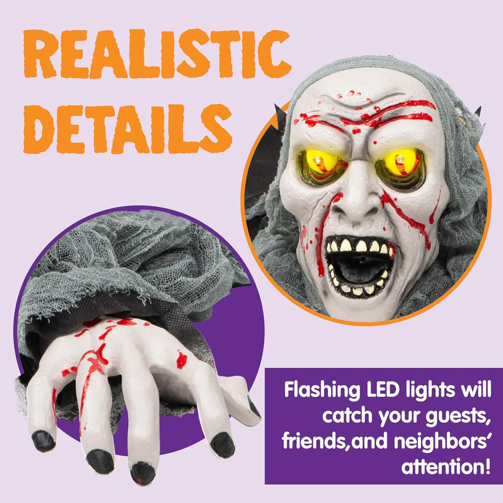 joyin halloween decorations outdoor light-up zombie groundbreaker with, close-up detail