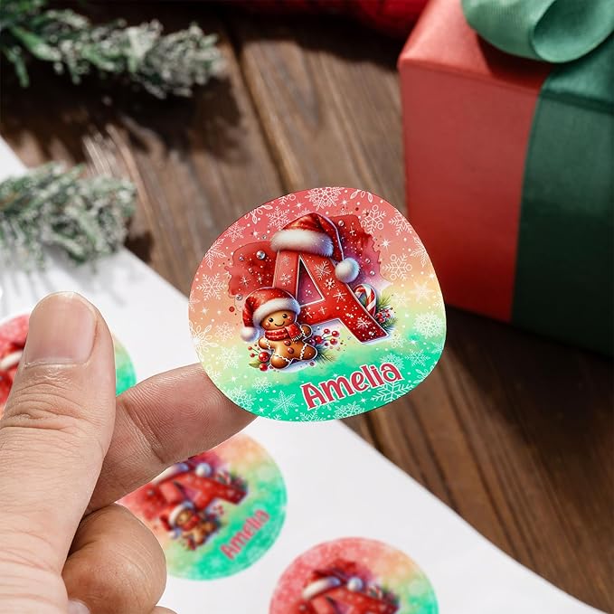 callie Personalized Christmas Stickers - Custom Name & Initial, 1.97 Inch Cute Elk Santa Penguin Design Merry Christmas Stickers Labels for Envelopes Seals Crafts Cards Gifts (30PCS)