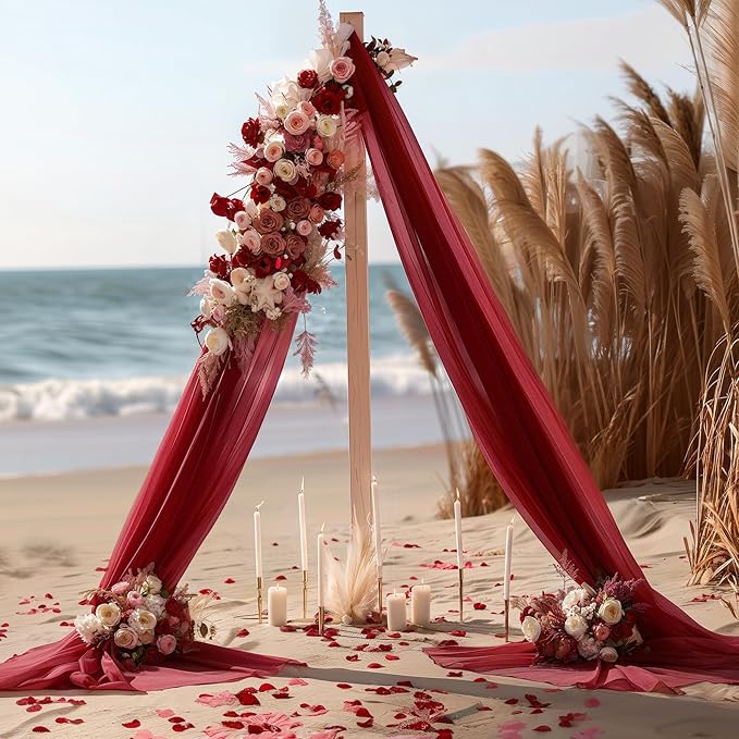 Burgundy Wedding Arch Draping Fabric 2 Panels 30'' x 20FT Burgundy Drapes Sheer Fabric Backdrop Arch Draping Fabrics for Wedding Ceremony Birthday Party Bridal Shower Decoration
