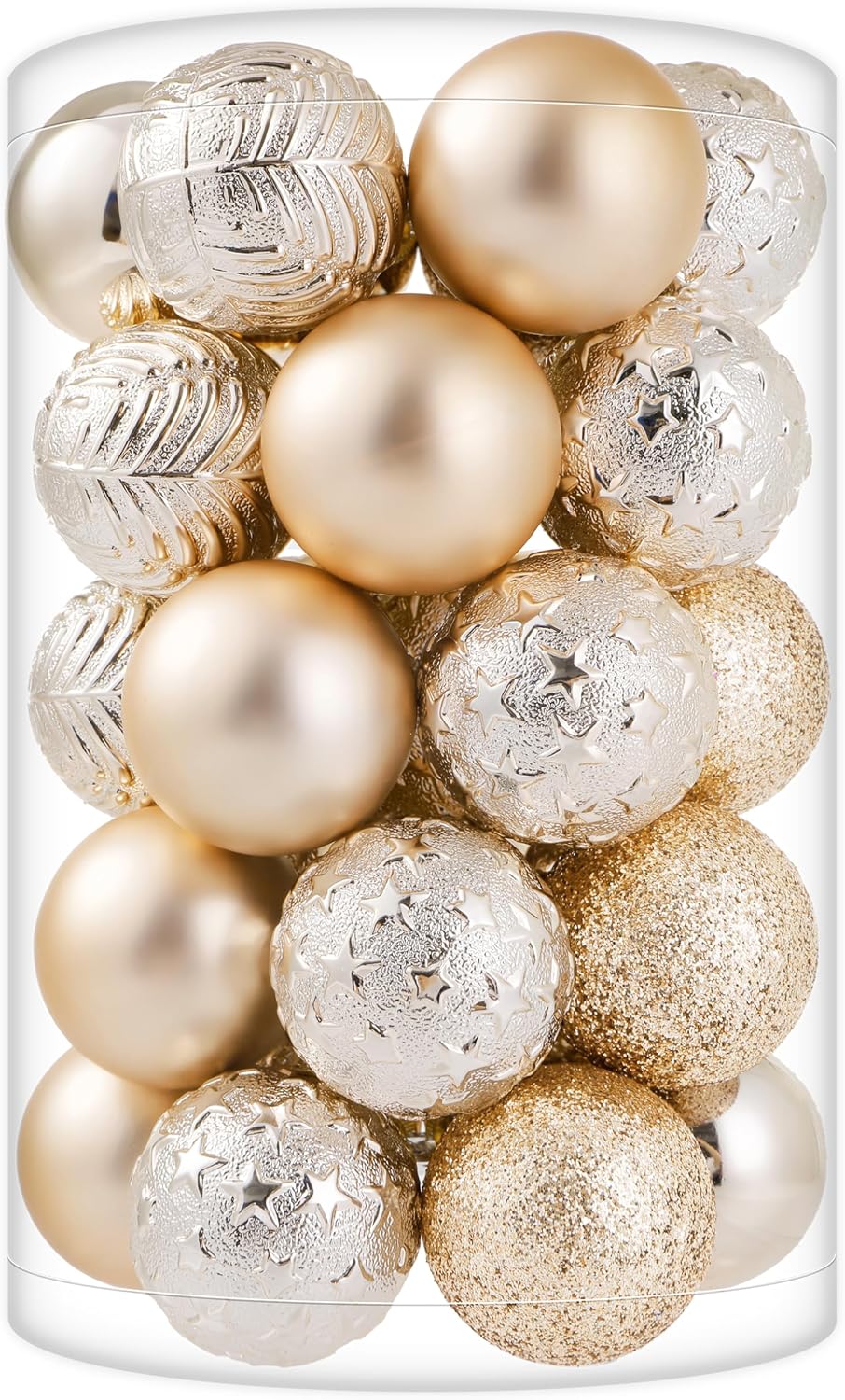 34ct Champagne Mini Christmas Ball Ornaments Shatterproof Plastic Christmas Tree Decorations for Xmas Party Home Office Holiday Decor -Small Size (1.57"/ 40mm)