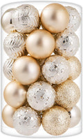34ct Champagne Mini Christmas Ball Ornaments Shatterproof Plastic Christmas Tree Decorations for Xmas Party Home Office Holiday Decor -Small Size (1.57"/ 40mm)