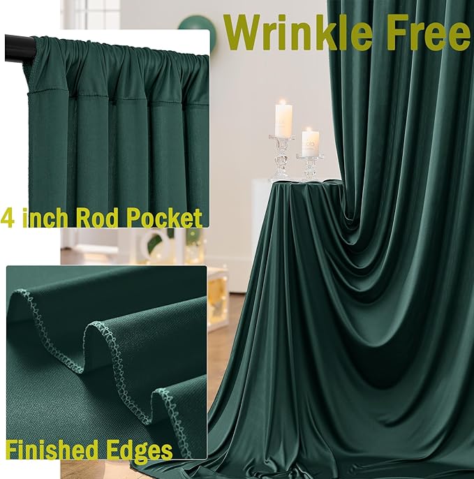 10ftx10ft Wrinkle Free Hunter Green Backdrop Curtains for Party Background, 2 Panels Silky Polyester Green Photo Backdrop Drapes Back Drop Cloth for Wedding Birthday Photography Baby Shower Decor