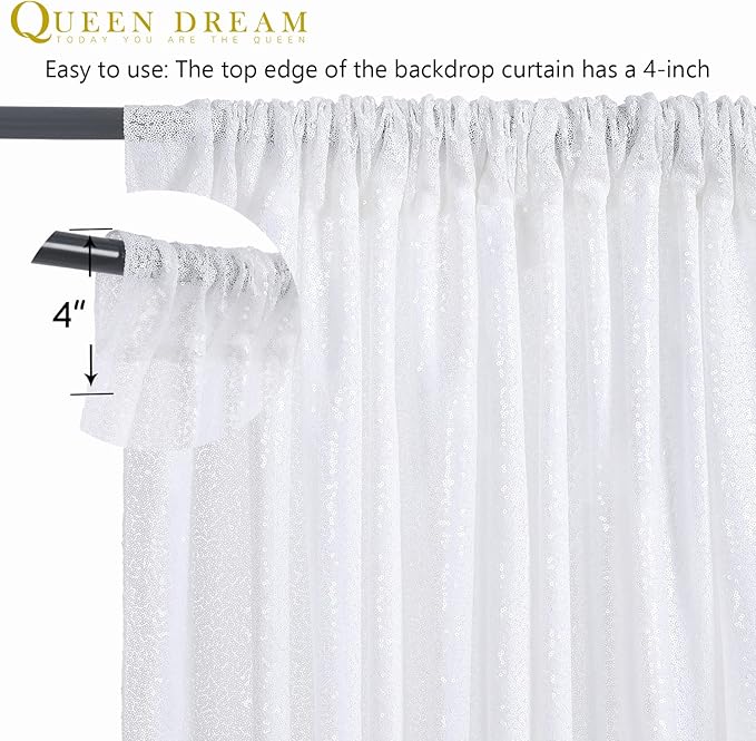 White Backdrop Curtain for Wedding Parties - 2ftx8ft Sparkly Sequin Fabric Drape 6 Panels White Curtain Baby Shower Birthday