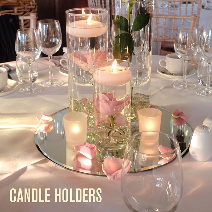 Houseables Mirror Centerpieces for Tables, Round Mirrors for Centerpieces, Mirrored Trays, Round Table Plate Tray, Circle, Glass Charger, Wedding, Center Piece, Small, Base, Candle, 8 Inch, 12 Pack