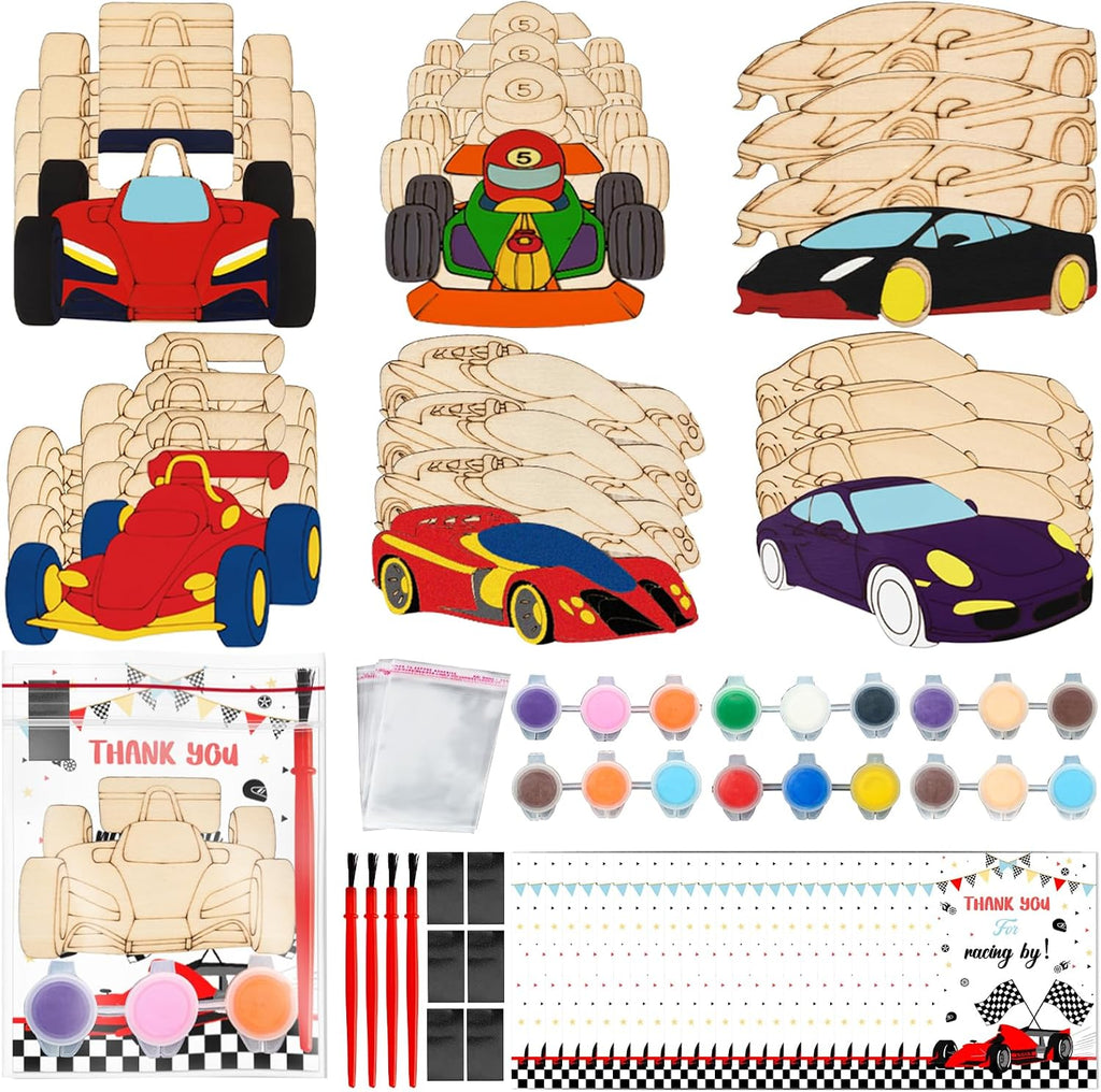 Bafeil 24 Set Race Car Party Favors, Painting Craft Kits | with Thank You Cards, Racing Cars Themed Birthday Party Decorations for One Two Fast Party Favors Goodie Bag Stuffers